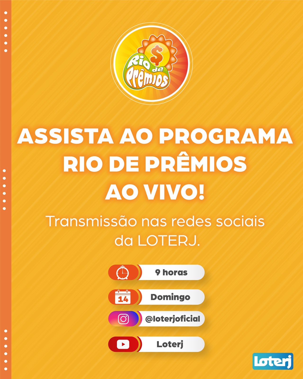 Rio de Prêmios ao vivo nas redes sociais da LOTERJ