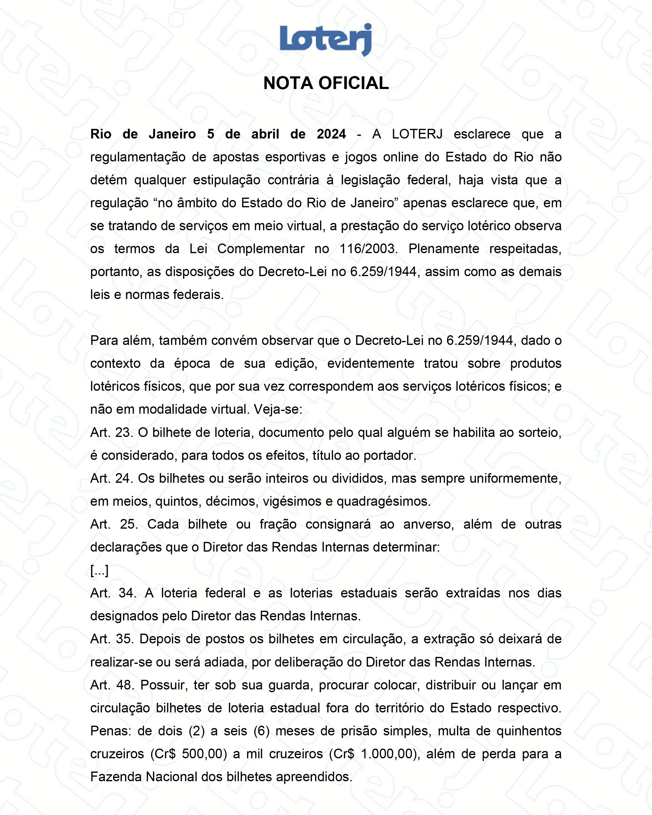 LOTERJ responde ao Ofício do Ministério da Fazenda